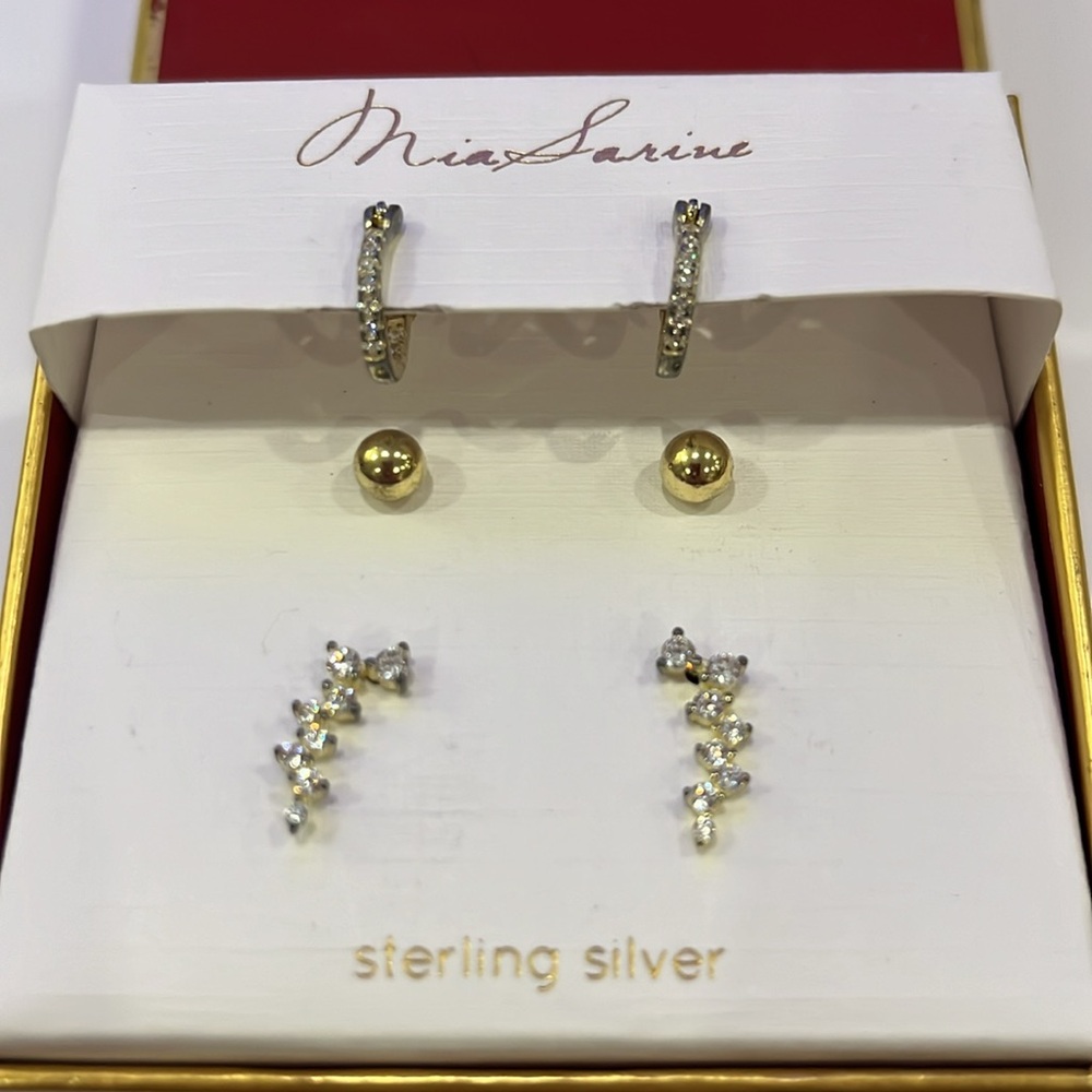 MIA SARINE (3) PAIR STUD EARRINGS STERLING SILVER BRAND NEW